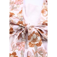 White Floral Print Bow Knot Backless Square Neck Mini Dress - XL thumbnail