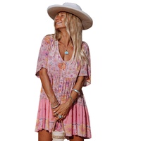 Multicolor Hibiscus Floral Print Ruffle Mini Dress - S thumbnail
