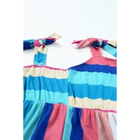Multicolor Color Block Striped Bow Knot Straps Maxi Dress - S thumbnail