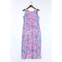 Azura Exchange Purple Abstract Floral Print Sleeveless Maxi Dress - L thumbnail
