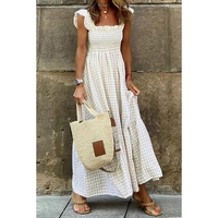 Khaki Plaid Ruffled Sleeve Smocked Maxi Dress - XL thumbnail