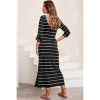 Black Striped Casual Slit Long Dress - M thumbnail