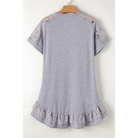 Light Grey Lace Floral Patchwork Ruffled T-shirt Dress - M thumbnail