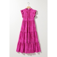 Rose Red Leopard Print Ruffled Trim Tiered Maxi Dress - L thumbnail