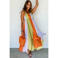 Green Color Block Shirred High Waist Fit and Flare Maxi Dress - S thumbnail