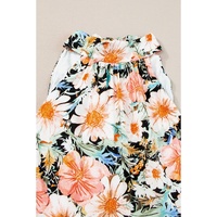Black Boho Floral Print Knotted Halter Ruffled Maxi Dress - L thumbnail