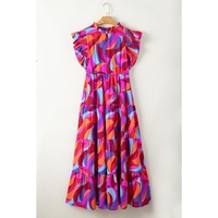 Orange Abstract Printed High Waist Ruffle Tiered Long Dress - L thumbnail