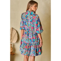 Green Leopard Print Bubble Sleeve Slit Neck Ruffled Dress - XL thumbnail