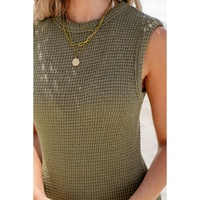 Jungle Green Waffle Knit Sleeveless Long Dress with Slits - XL thumbnail