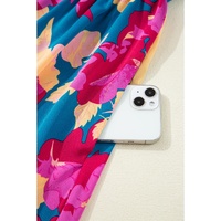 Dark Blue Floral High Waist Sleeveless Flared Long Dress - M thumbnail