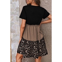 Light French Beige Leopard Print Colorblock Frill Trim T-shirt Dress - M thumbnail