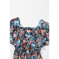 Sky Blue Floral Knotted Back Square Neck Maxi Dress - S thumbnail