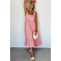Pink Geometric Print Knot Back Sleeveless Ruffle Hem Dress - L thumbnail