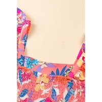 Pink Floral Print Sleeveless Ruffle Tiered Maxi Dress - L thumbnail
