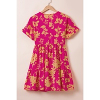 Rose Floral Print Batwing Sleeve Smock Dress - L thumbnail