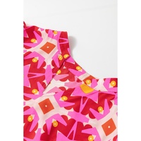 Strawberry Pink Geo Print V-neck Maxi Dress - S thumbnail