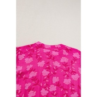 Rose Red Floral Print Pleated Drawstring Flowy Midi Dress - S thumbnail