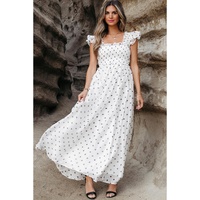 White Polka Dot Flutter Sleeve Square Neck Smocked Maxi Dress - 2XL thumbnail