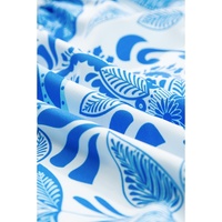 Sky Blue Retro Floral Print Drawstring Waist Ruffled Mini Dress - L thumbnail