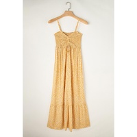 Yellow Frilly Smocked High Waist Floral Maxi Dress - S thumbnail