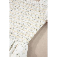 White Frilly Shirred Bodice Tiered Floral Maxi Dress - L thumbnail