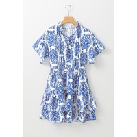 Ashleigh Blue Vintage Floral Print Wide Ruffled Sleeve Dress - L thumbnail
