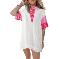 White Stripe Colorblock Patchwork Short Sleeve T Shirt Dress - L thumbnail