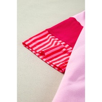 Pink Stripe Colorblock Patchwork Short Sleeve T Shirt Dress - L thumbnail