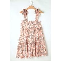 Orange Rose Floral Knotted Straps Tiered Babydoll Dress - L thumbnail