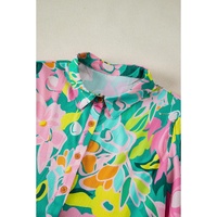 Green Floral Puff Sleeve Collar Buttoned Babydoll Dress - S thumbnail