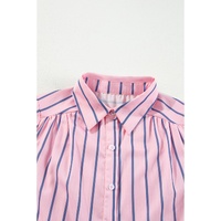Pink Stripe Ruffled Hem Button-up Collared Shirt Mini Dress - L thumbnail