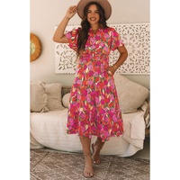 Rose Floral Short Sleeve Smocked Waist Maxi dress - M thumbnail