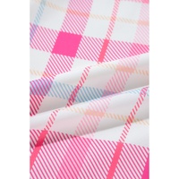 Pink Checkered Puff Sleeve Belted Midi Dress - M thumbnail