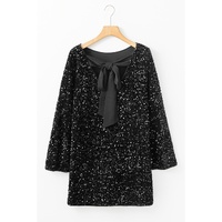 Black Sequin Long Sleeve Knot Cutout Back Mini Dress - M thumbnail