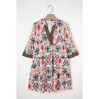 Multicolour Boho Print V Neck Bracelet Sleeve Mini Dress - L thumbnail