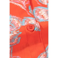Red Floral Print Lapel Collar Loose Shirt Mini Dress - M thumbnail