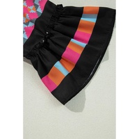 Black Ethnic Print Buttoned V Neck Bell Sleeve Ruffle Patchwork Dress - XL thumbnail