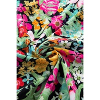 Green Floral Puff Sleeve V Neck Tassel Drawstring Dress - M thumbnail