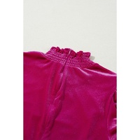 Rose Red Smocked Mock Neck Ruffled Puff Sleeve Velvet Mini Dress - XL thumbnail