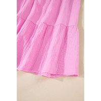 Bonbon Solid Collared V Neck Tiered Loose Fit Midi Dress - L thumbnail