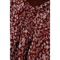 Red Floral Print Sweetheart Neck Shirred Back Mini Dress - M thumbnail