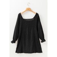Black Lace Crochet Buttoned Square Neck Shift Mini Dress - XL thumbnail