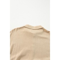 Tan Puff Sleeve Buttoned Tiered Pleated Shirt Mini Dress - L thumbnail