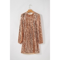 Gold Sequined Long Sleeve Cutout Back Mini Dress - S thumbnail