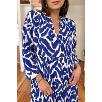 Blue Western Abstract Geometric Printed Maxi Dress - L thumbnail