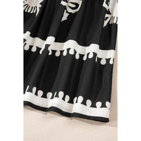 Black Western Geometric Print 3/4 Sleeve Loose Midi Dress - S thumbnail