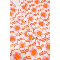 Orange Floral Print Flounce Sleeve Buttoned Front Mini Dress - L thumbnail