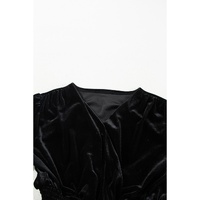 Black Velvet Long Sleeve Surplice High Waist Mini Dress - S thumbnail