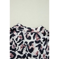 Black Leopard Print Buttoned Front 3/4 Sleeve Tiered Ruffled Hem Dress - M thumbnail