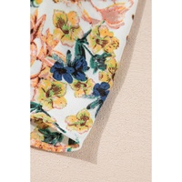 Sky Blue Floral 3/4 Sleeve V Neck High Waist Ruffled Dress - S thumbnail